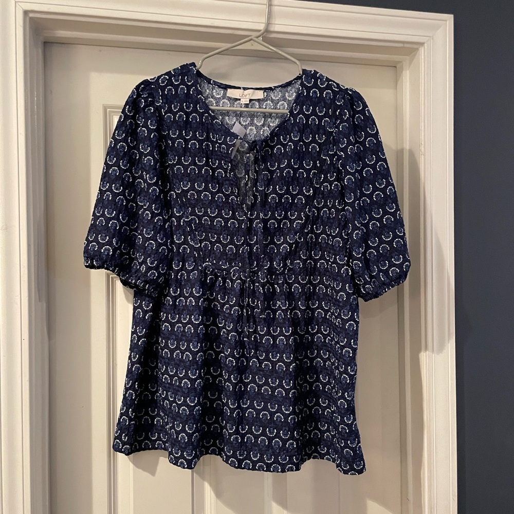 LOFT Blue Relaxed Tie Blouse